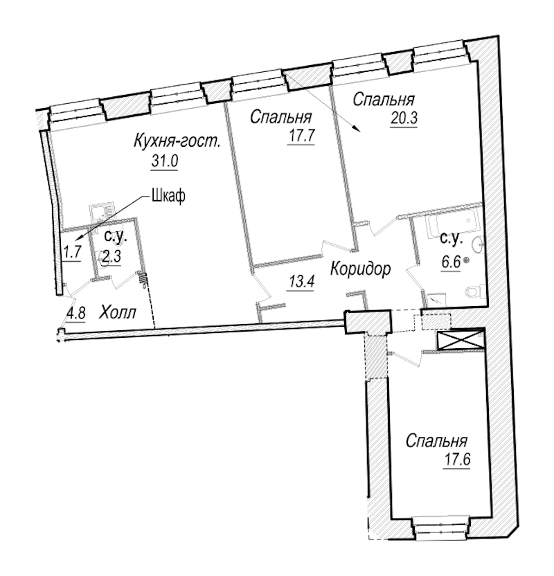 3-комнатная квартира 115.4 м², 3/5 эт., Комплекс апартаментов «Meltzer Hall»